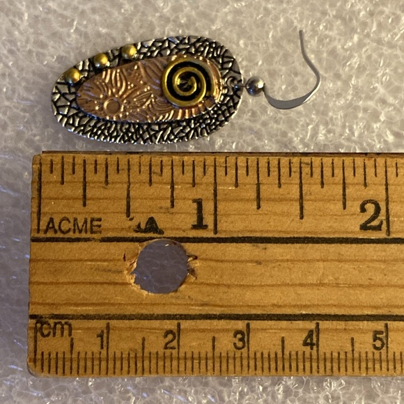 NWOT - Unique Spiral Zinc Alloy & Copper Oval French Hook Drop Pierced Earrings - Picture 6 of 9
